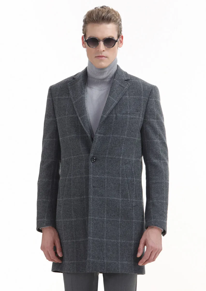 Grey Regular Fit Butterfly Collar Classical Weaving Overcoat - 2