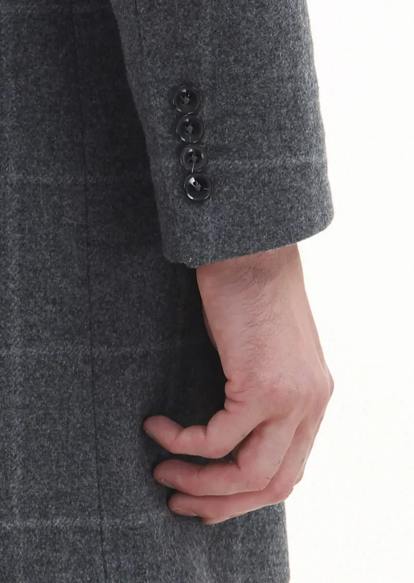 Grey Regular Fit Butterfly Collar Classical Weaving Overcoat - 5