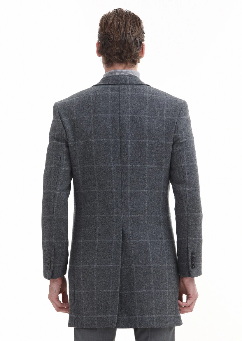 Grey Regular Fit Butterfly Collar Classical Weaving Overcoat - 6