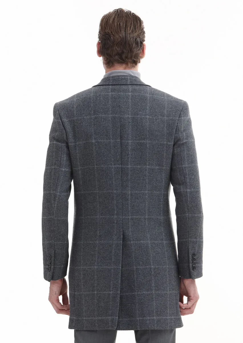 Grey Regular Fit Butterfly Collar Classical Weaving Overcoat - 6
