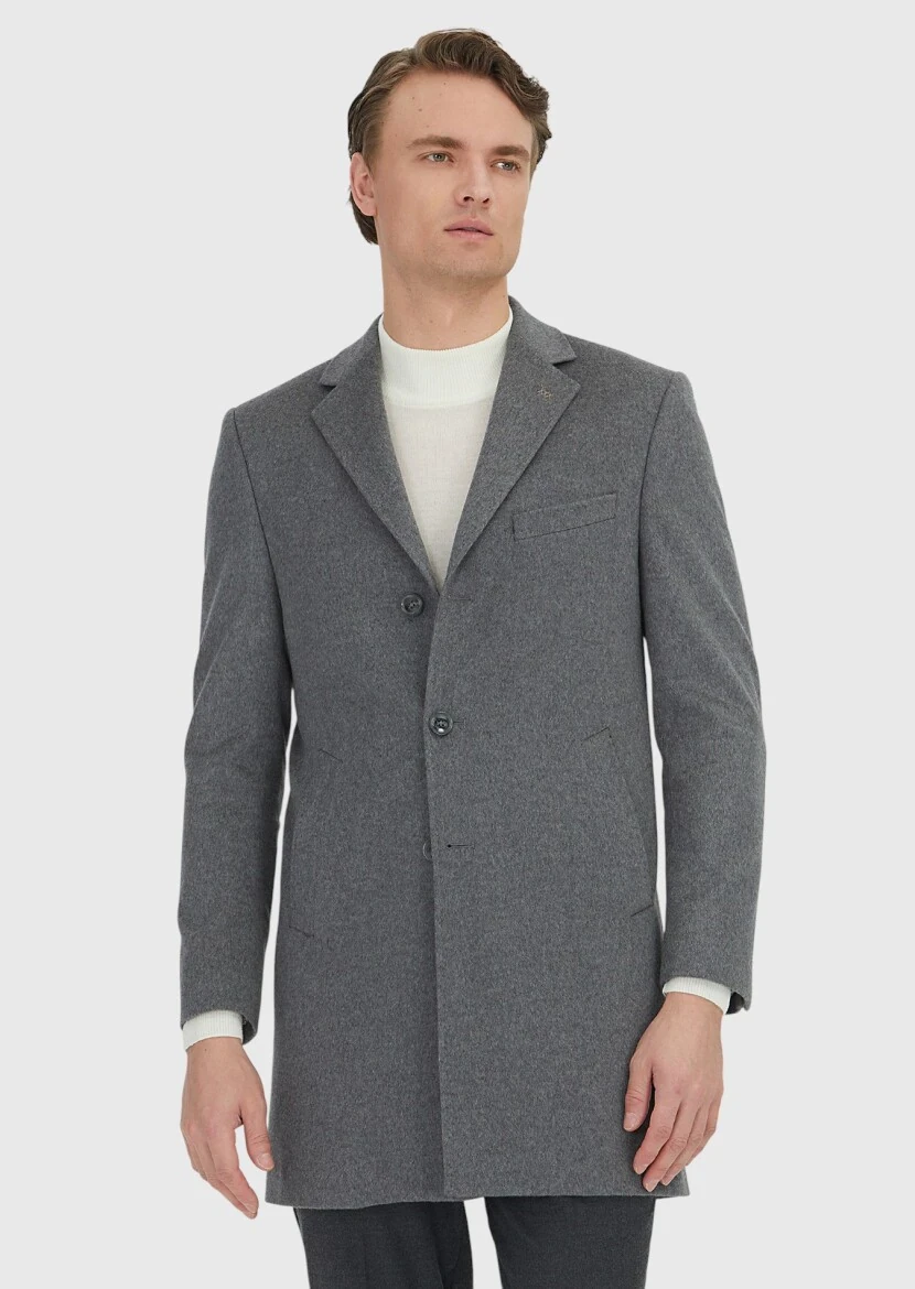 Grey Regular Fit Classical Weaving Overcoat - RAMSEY