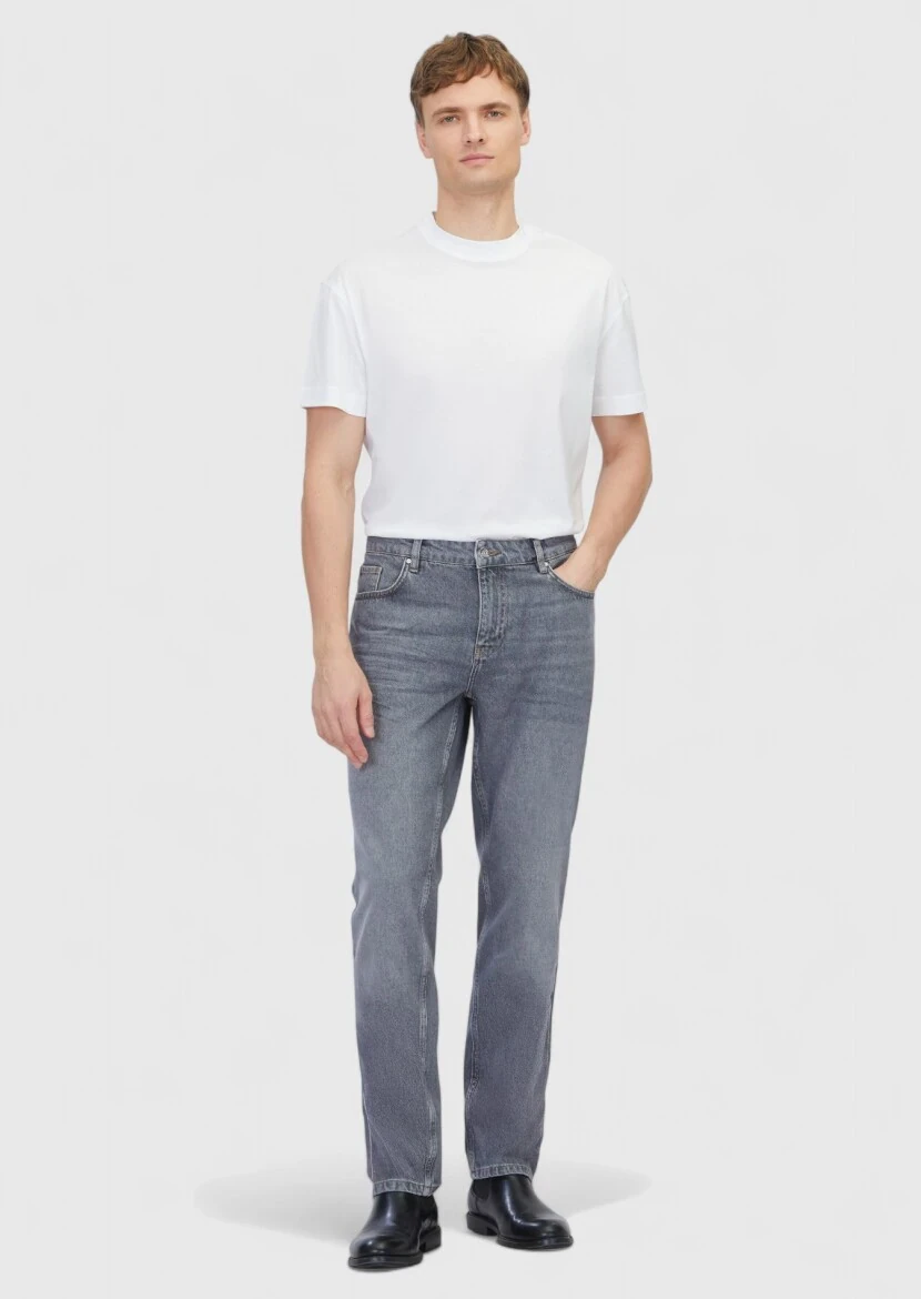 Grey Regular Fit Denim 100% Cotton Trousers - RAMSEY