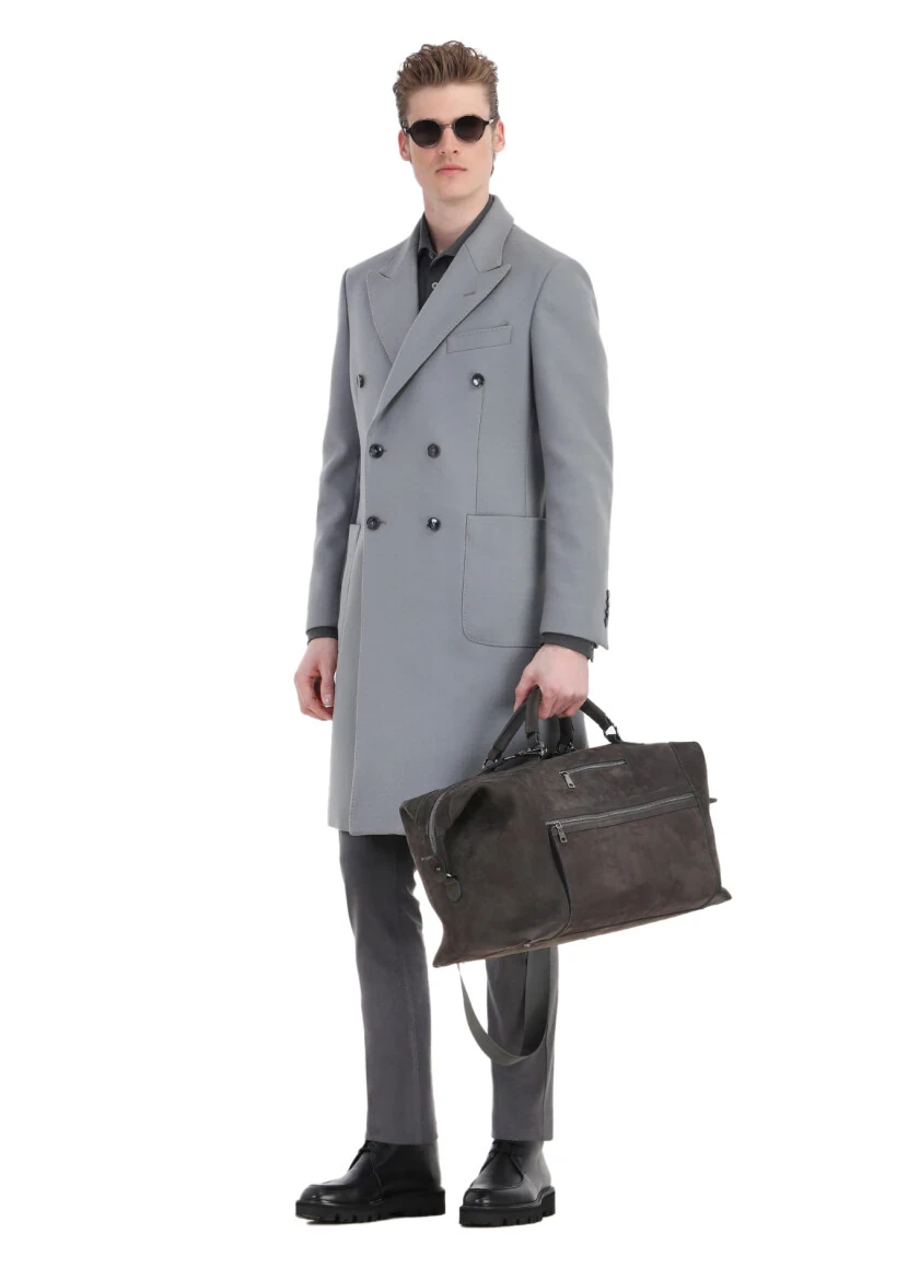 Grey Regular Fit Double Breasted Collar Casual Weaving Overcoat - 5