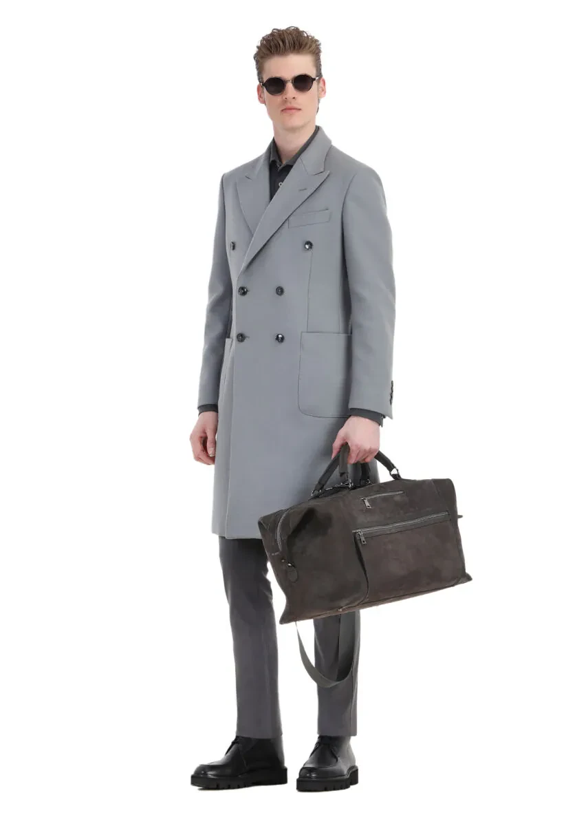 Grey Regular Fit Double Breasted Collar Casual Weaving Overcoat - 5