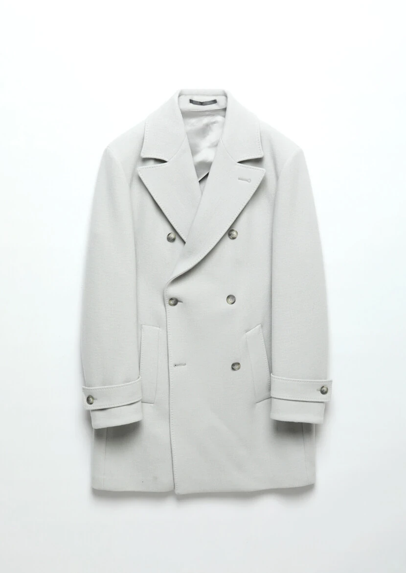 Grey Regular Fit Double Breasted Collar Casual Weaving Overcoat - 10