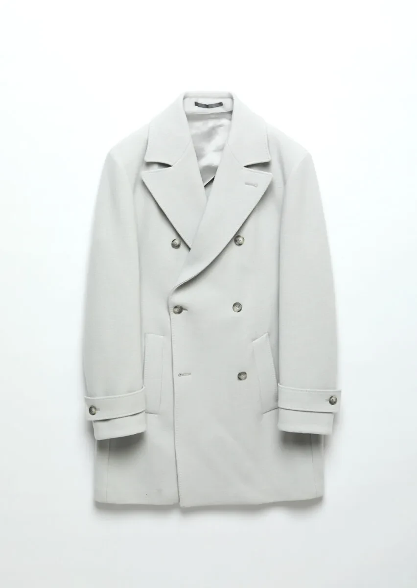 Grey Regular Fit Double Breasted Collar Casual Weaving Overcoat - 10