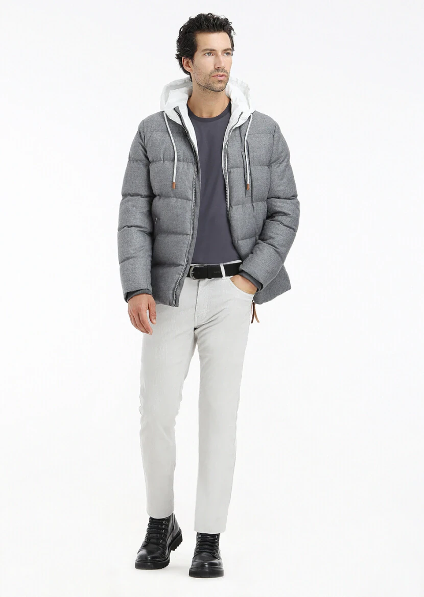Grey Regular Fit Hooded Casual Weaving Coat - RAMSEY