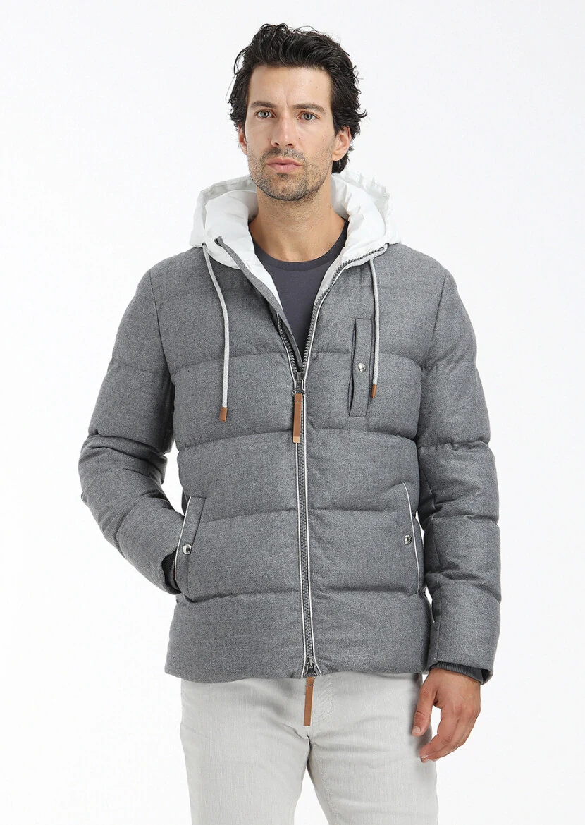 Grey Regular Fit Hooded Casual Weaving Coat - RAMSEY