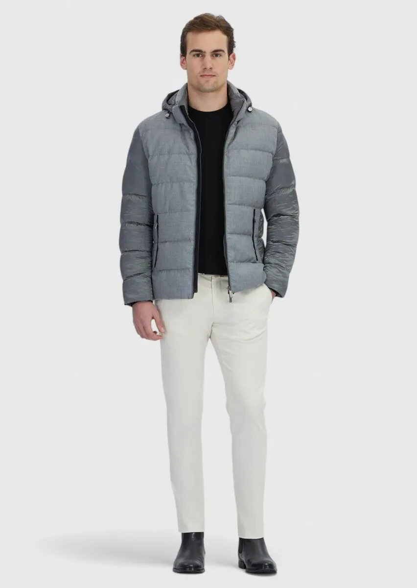 Grey Regular Fit Hooded Casual Weaving Coat - 2