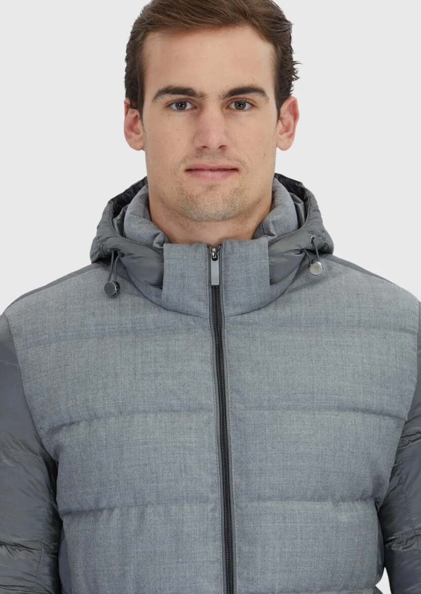 Grey Regular Fit Hooded Casual Weaving Coat - 3