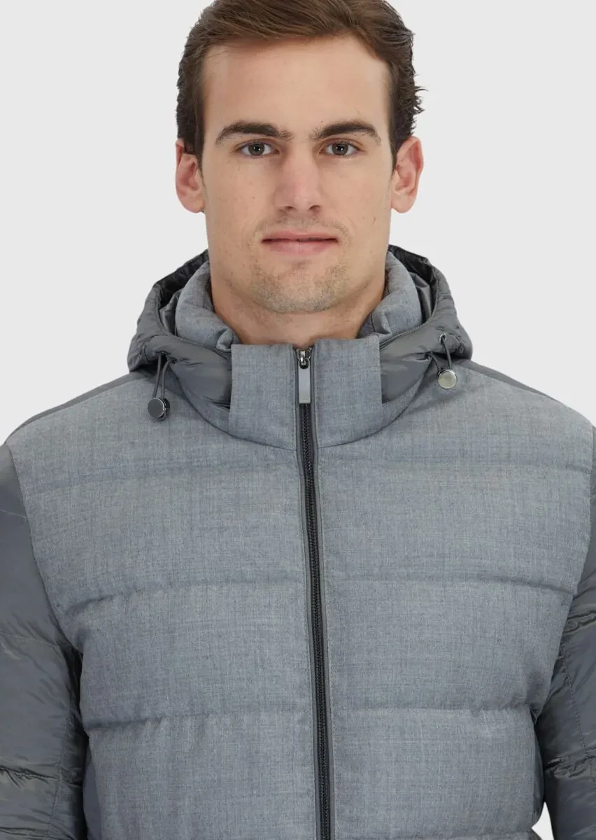 Grey Regular Fit Hooded Casual Weaving Coat - 3
