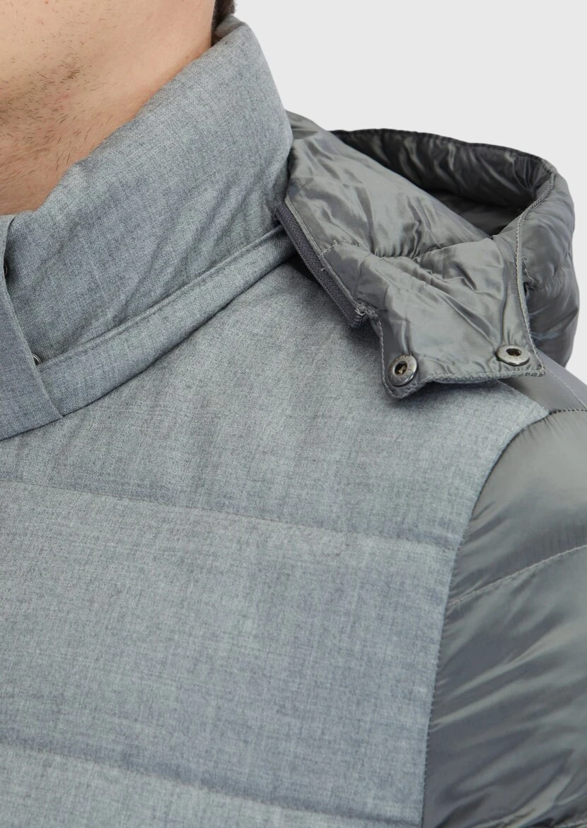 Grey Regular Fit Hooded Casual Weaving Coat - 4