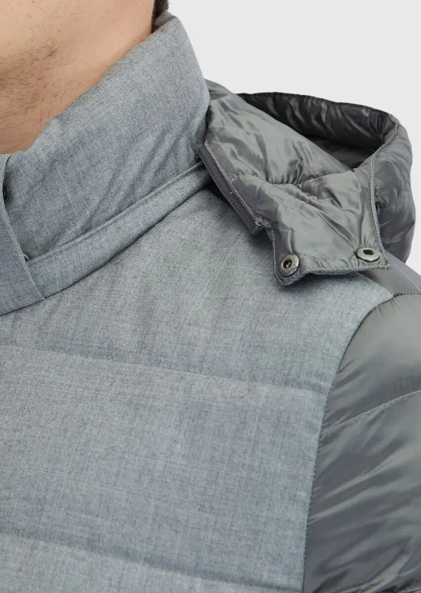 Grey Regular Fit Hooded Casual Weaving Coat - 4