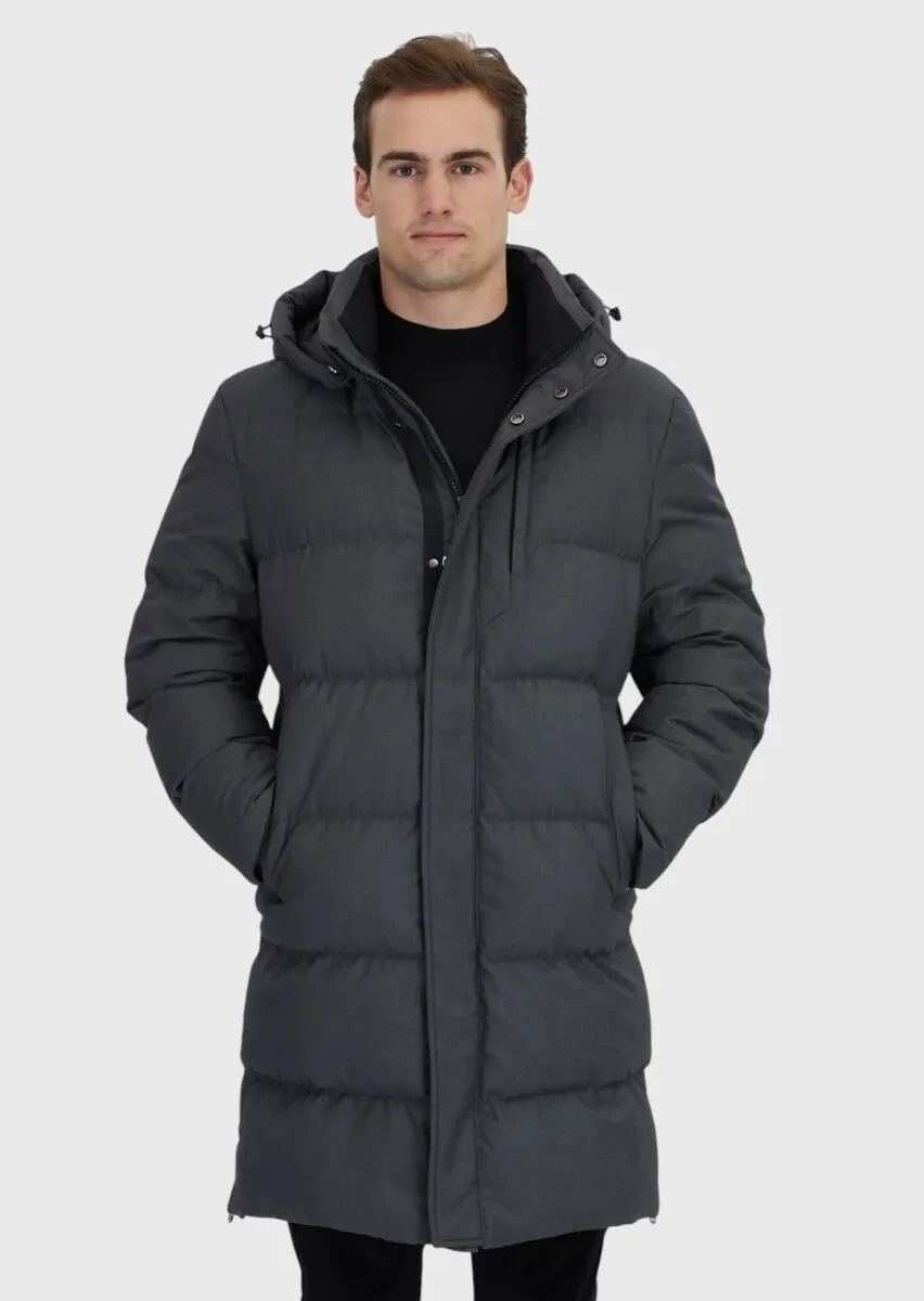 Grey Regular Fit Hooded Casual Weaving Coat - 1