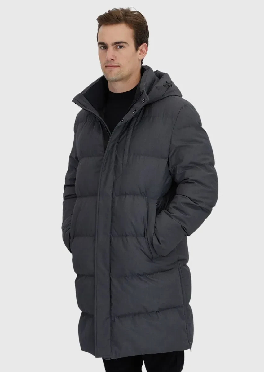 Grey Regular Fit Hooded Casual Weaving Coat - 4