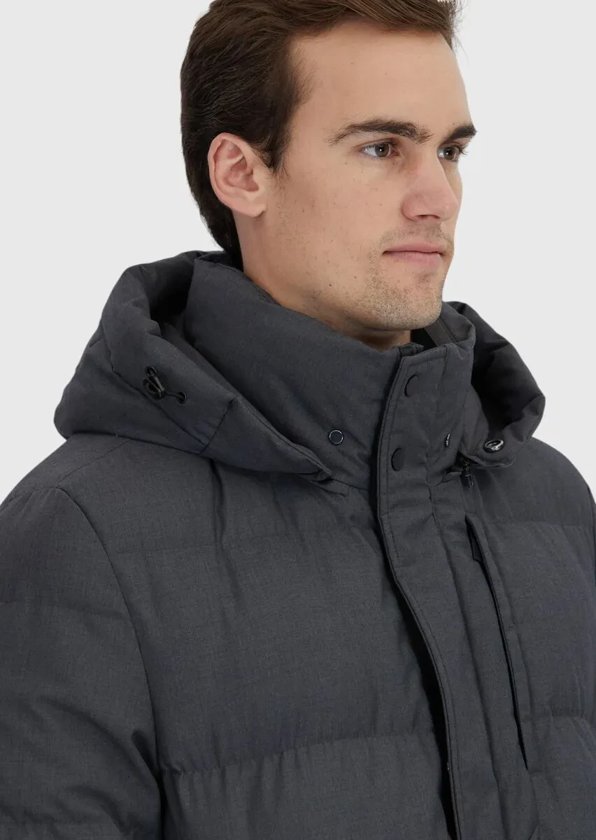 Grey Regular Fit Hooded Casual Weaving Coat - 6