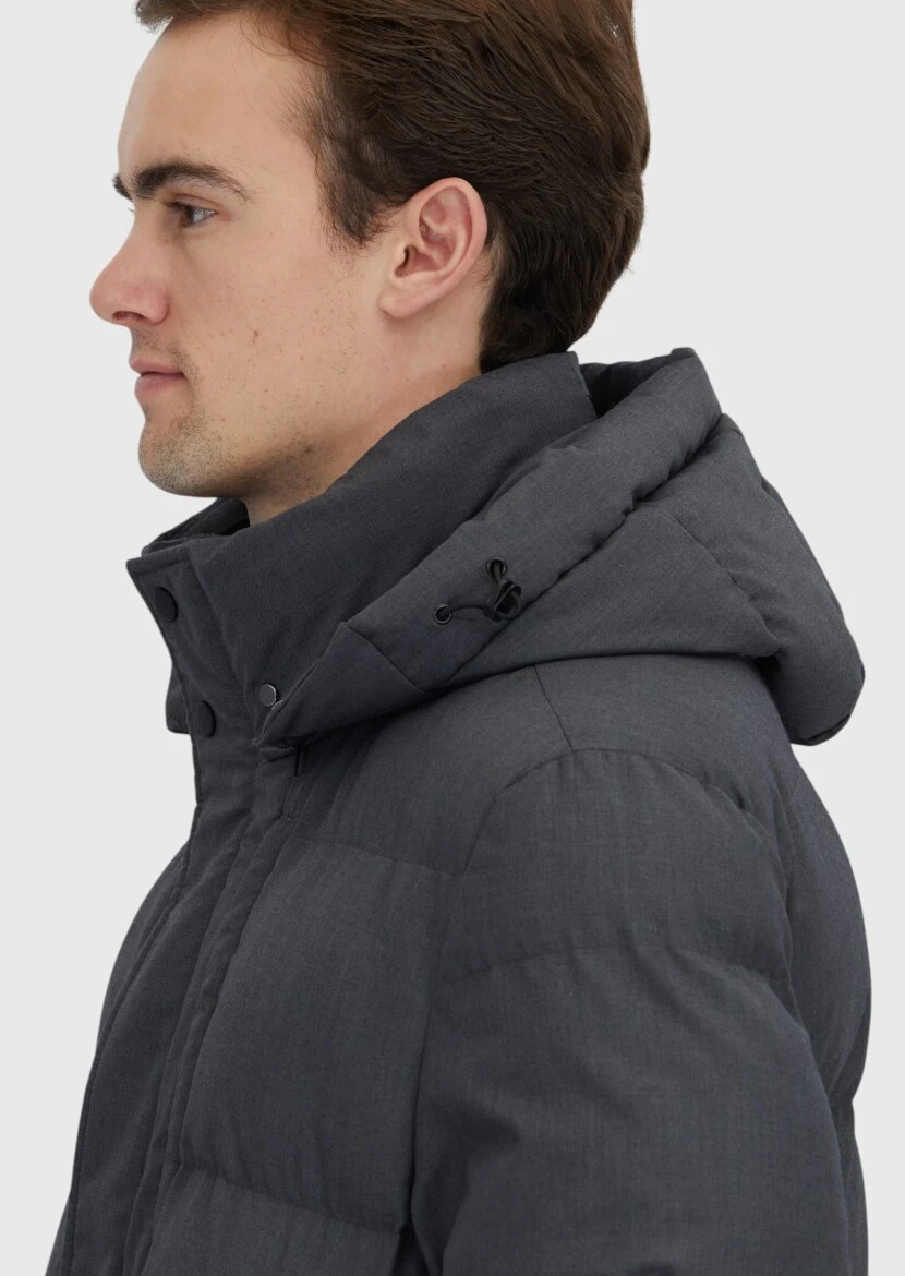 Grey Regular Fit Hooded Casual Weaving Coat - 7