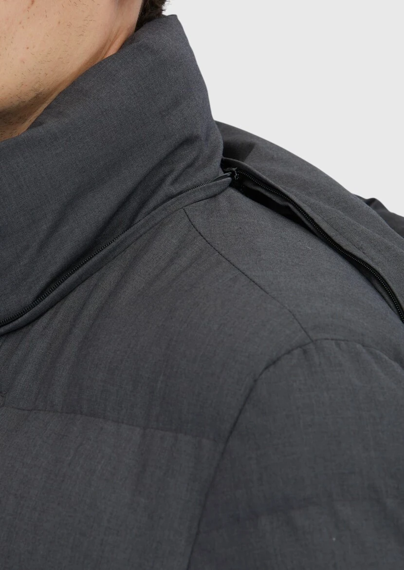 Grey Regular Fit Hooded Casual Weaving Coat - 8