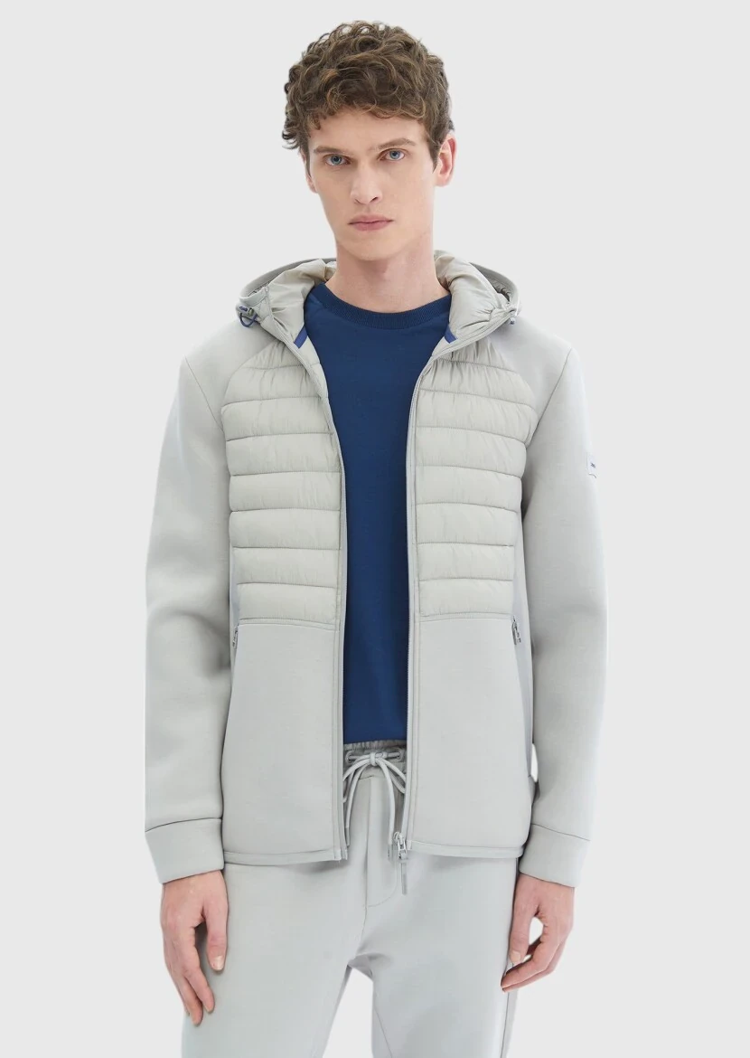 Grey Regular Fit Hooded Denim Weaving Coat - 3