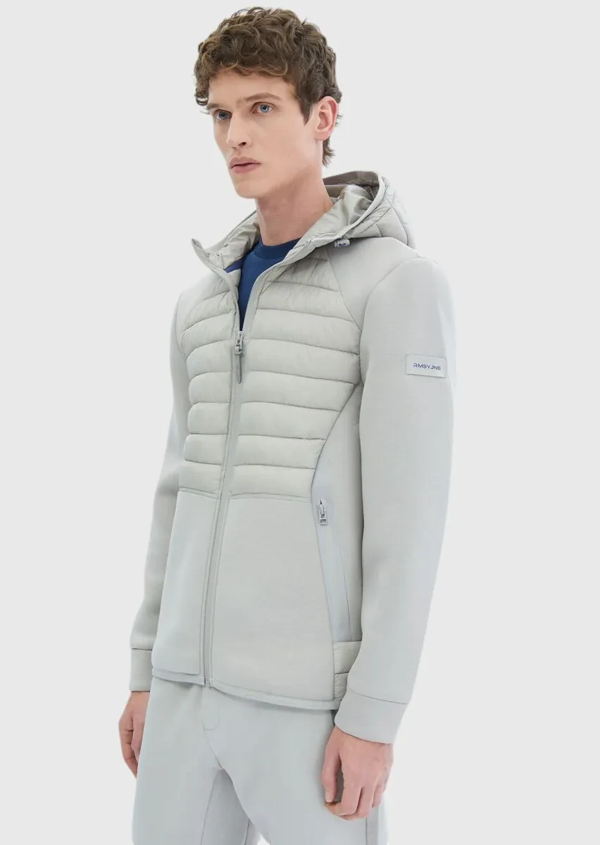 Grey Regular Fit Hooded Denim Weaving Coat - 4