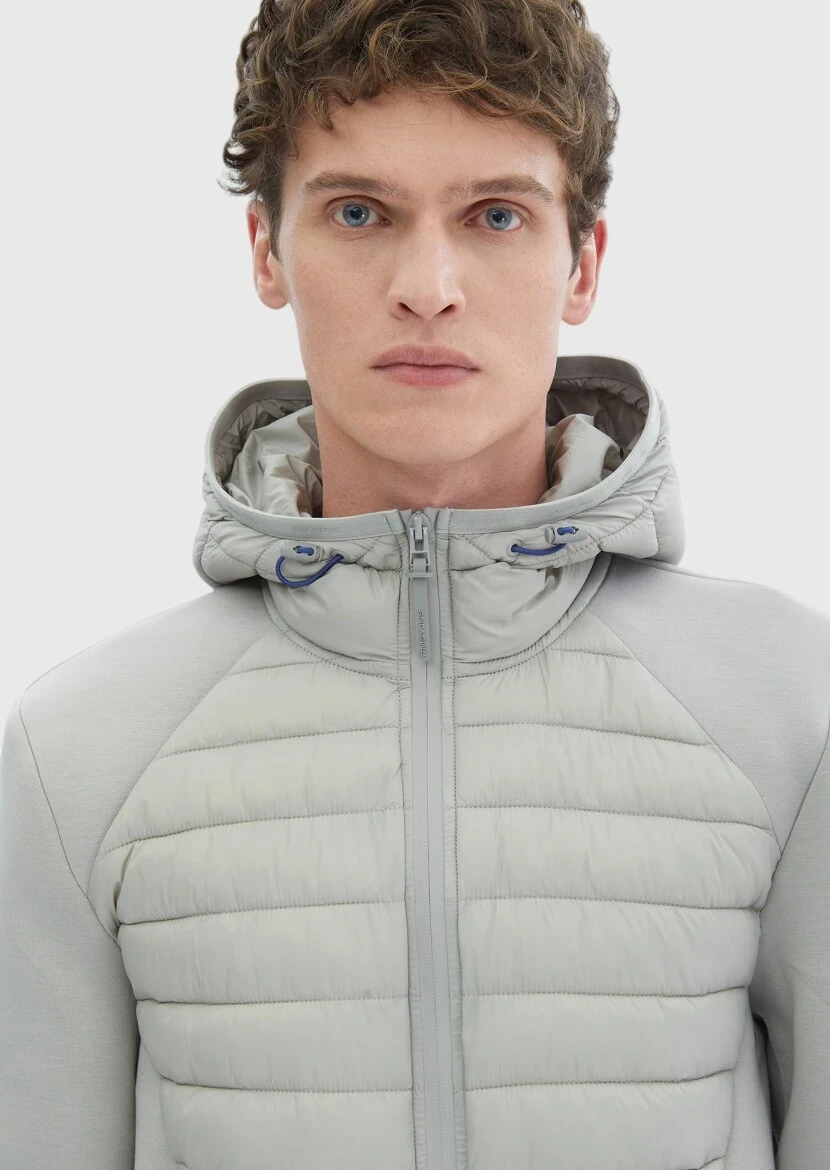 Grey Regular Fit Hooded Denim Weaving Coat - 5