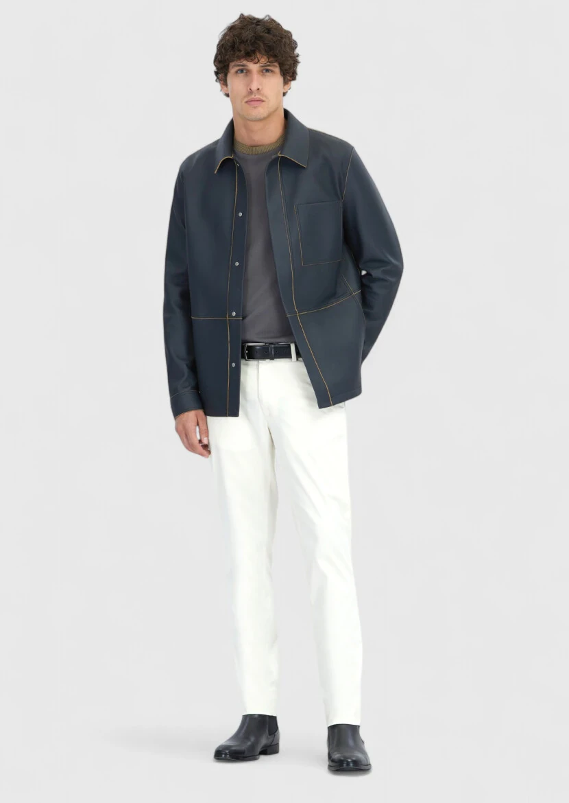 Grey Regular Fit Shirt Collar Casual Sheep Leather Leather Coat - RAMSEY