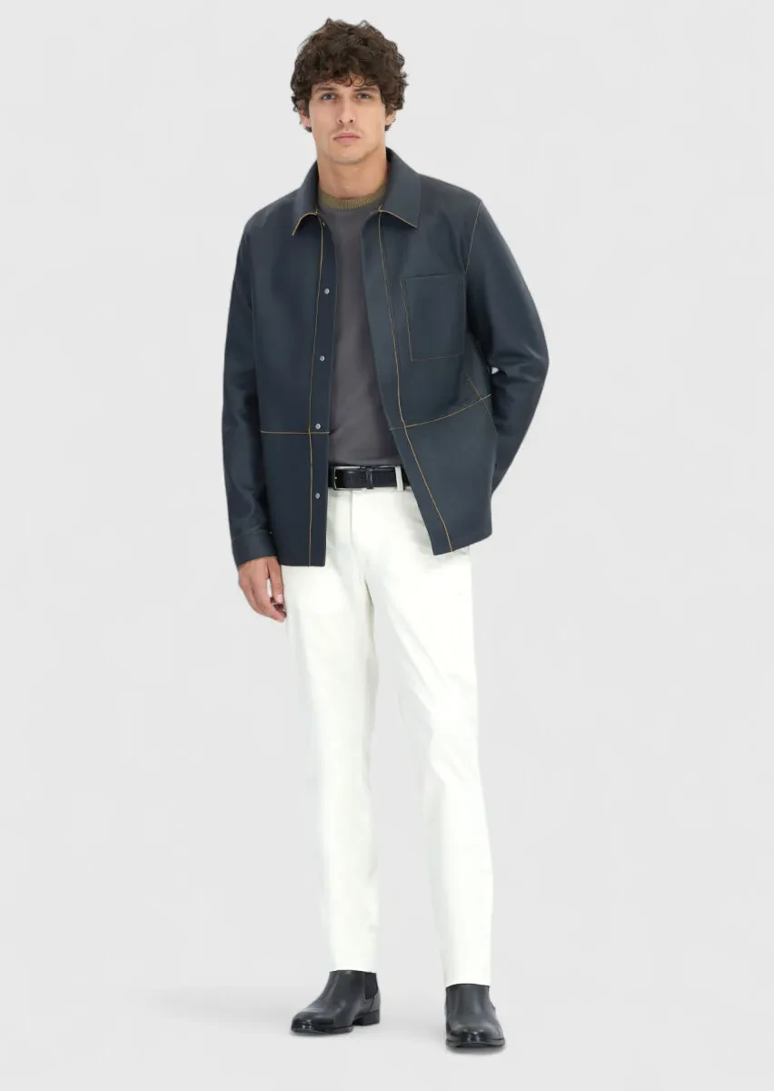 Grey Regular Fit Shirt Collar Casual Sheep Leather Leather Coat - 2