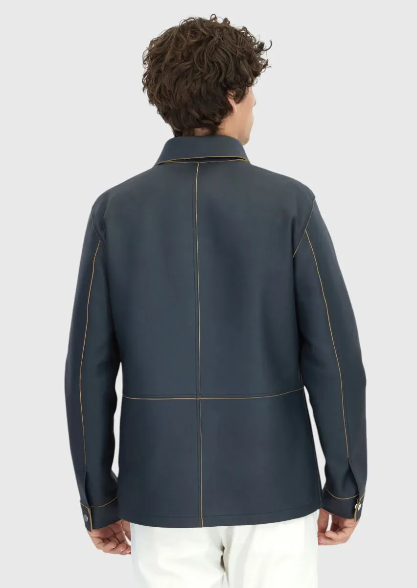 Grey Regular Fit Shirt Collar Casual Sheep Leather Leather Coat - 5