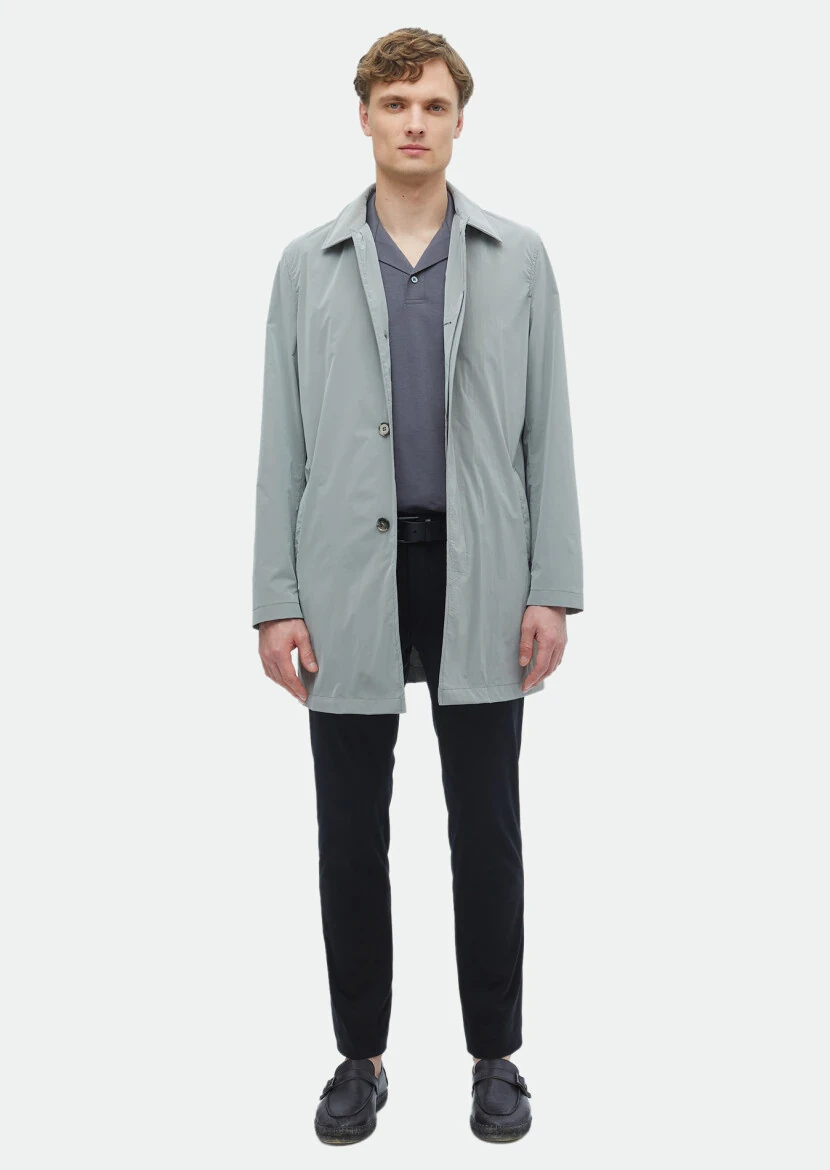Grey Regular Fit Shirt Collar Casual Weaving Rain Coat - RAMSEY