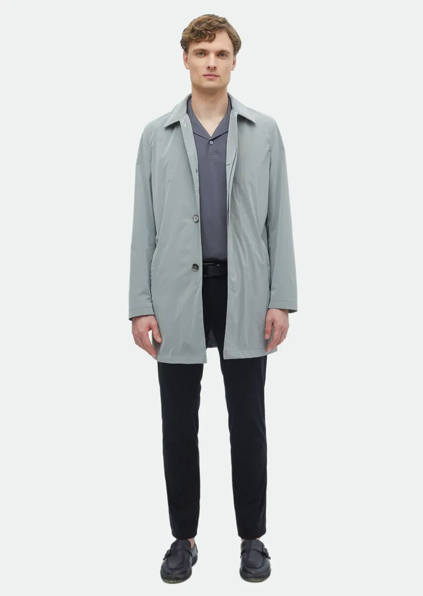 Grey Regular Fit Shirt Collar Casual Weaving Rain Coat - 2