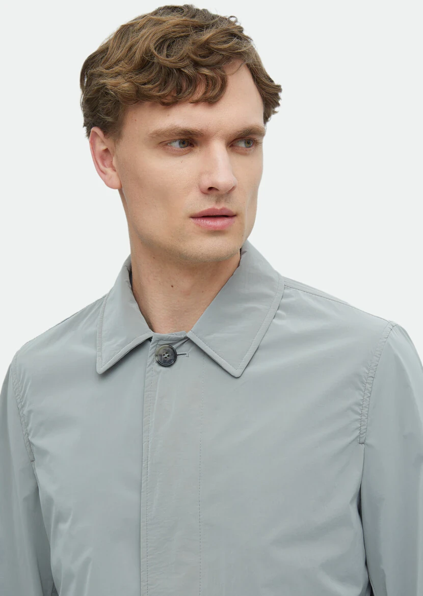 Grey Regular Fit Shirt Collar Casual Weaving Rain Coat - 3