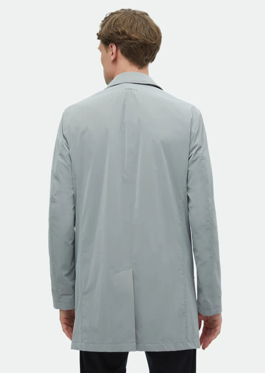 Grey Regular Fit Shirt Collar Casual Weaving Rain Coat - 6