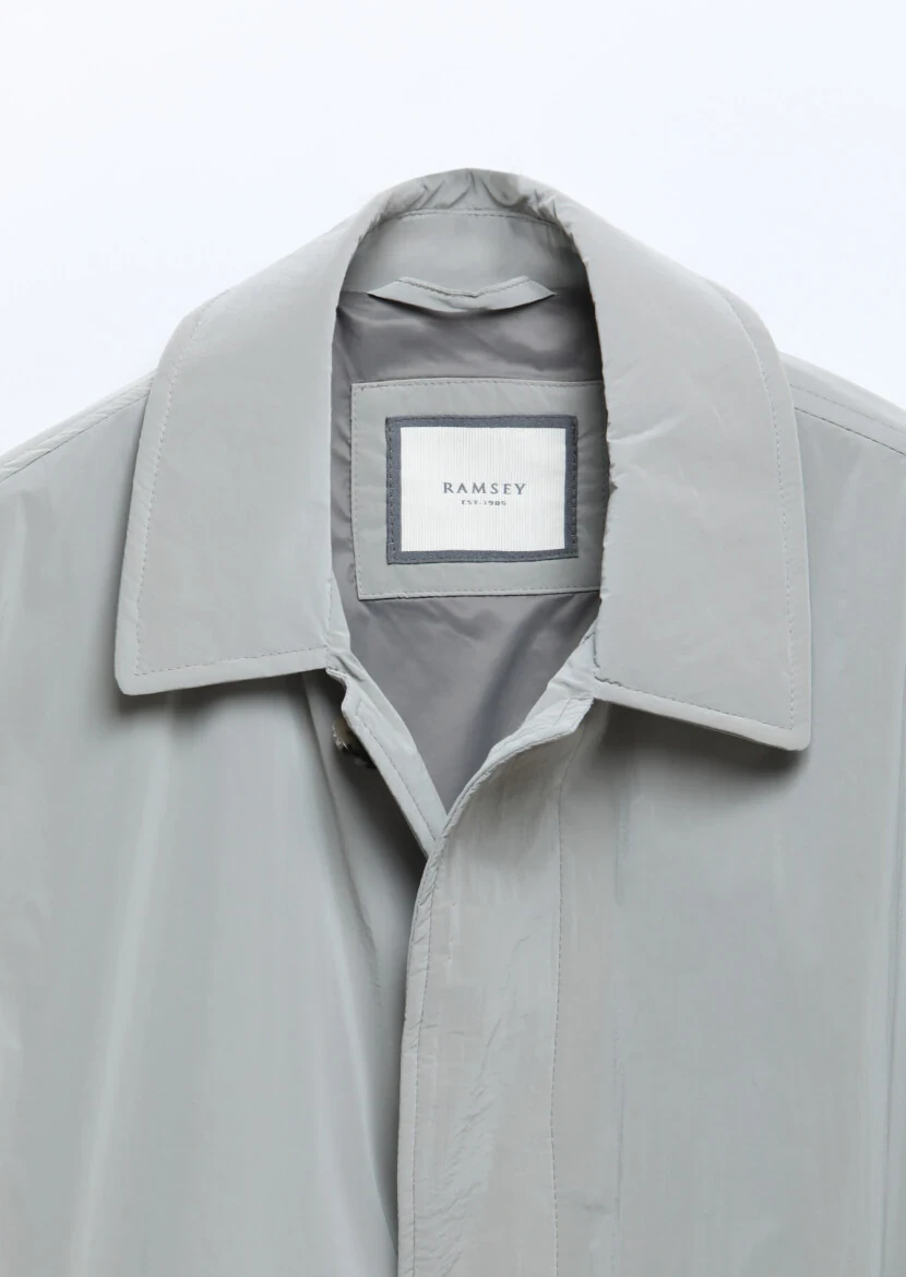Grey Regular Fit Shirt Collar Casual Weaving Rain Coat - 8