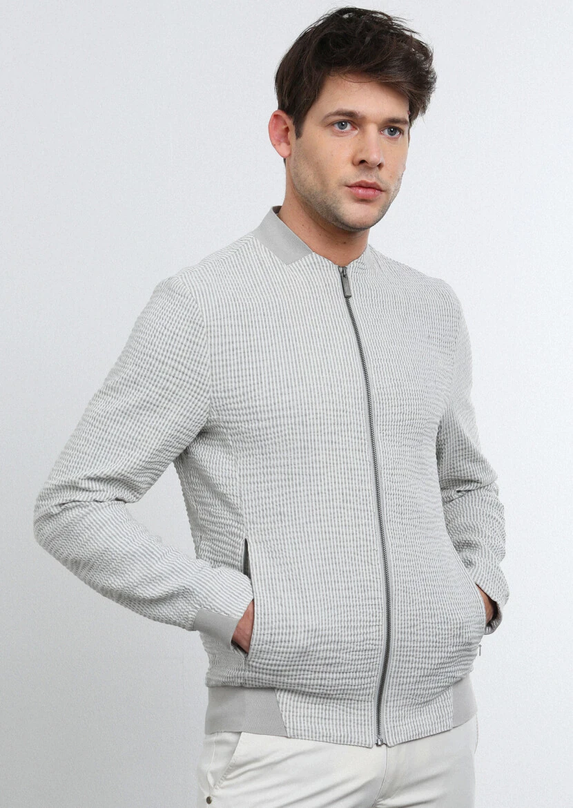 Grey Regular Fit Turtleneck Casual Weaving Coat - 2