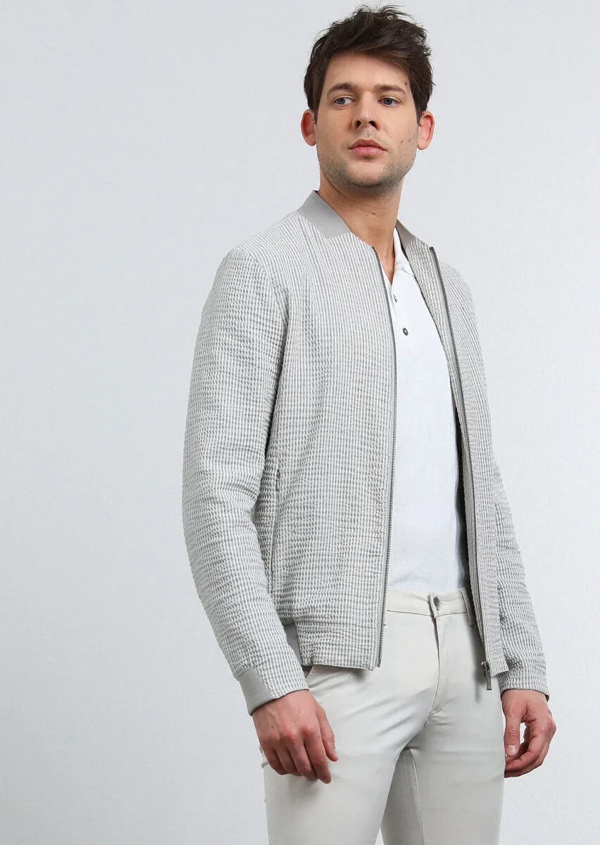 Grey Regular Fit Turtleneck Casual Weaving Coat - 4