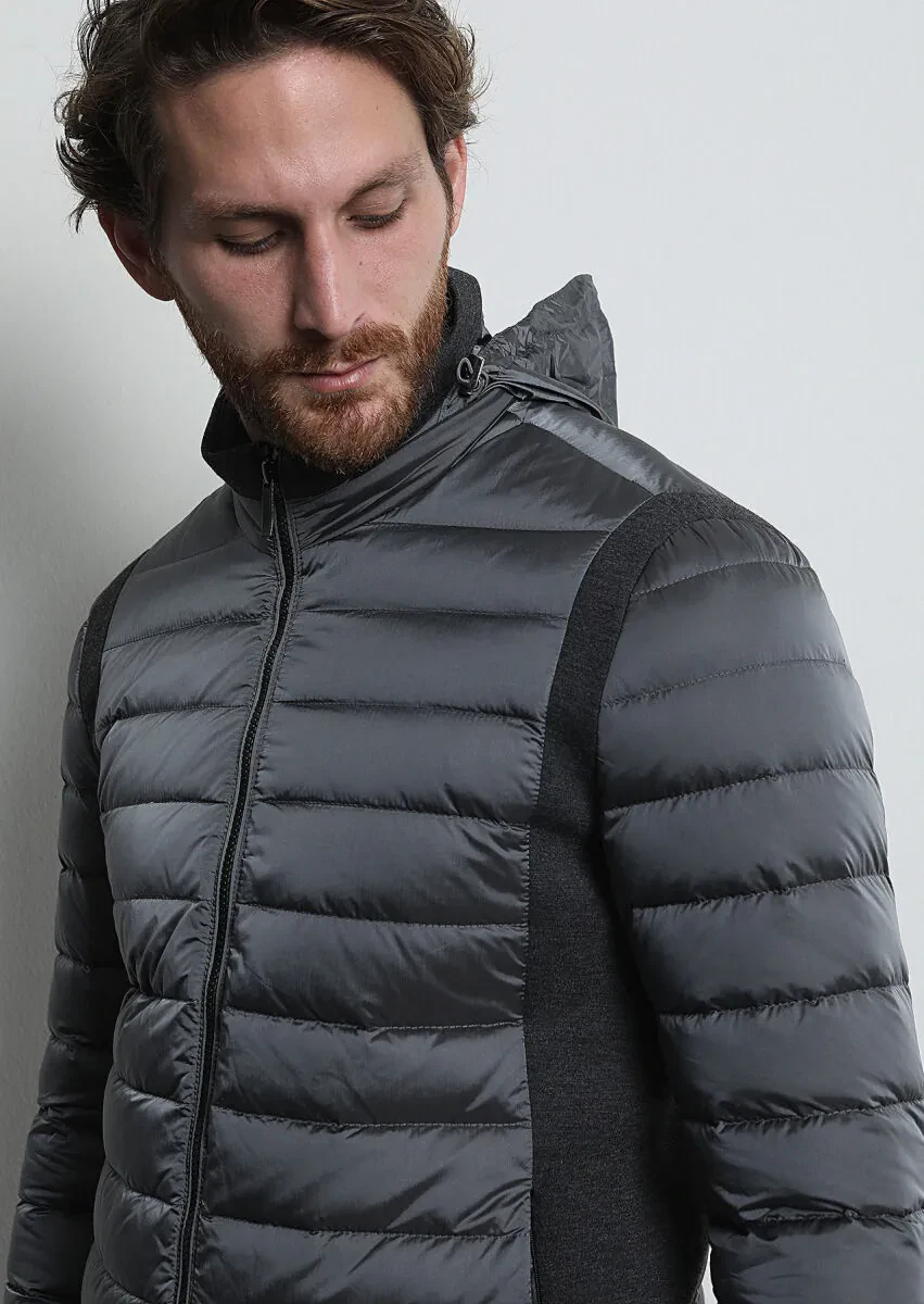 Grey Regular Fit Turtleneck Casual Weaving Coat - 4