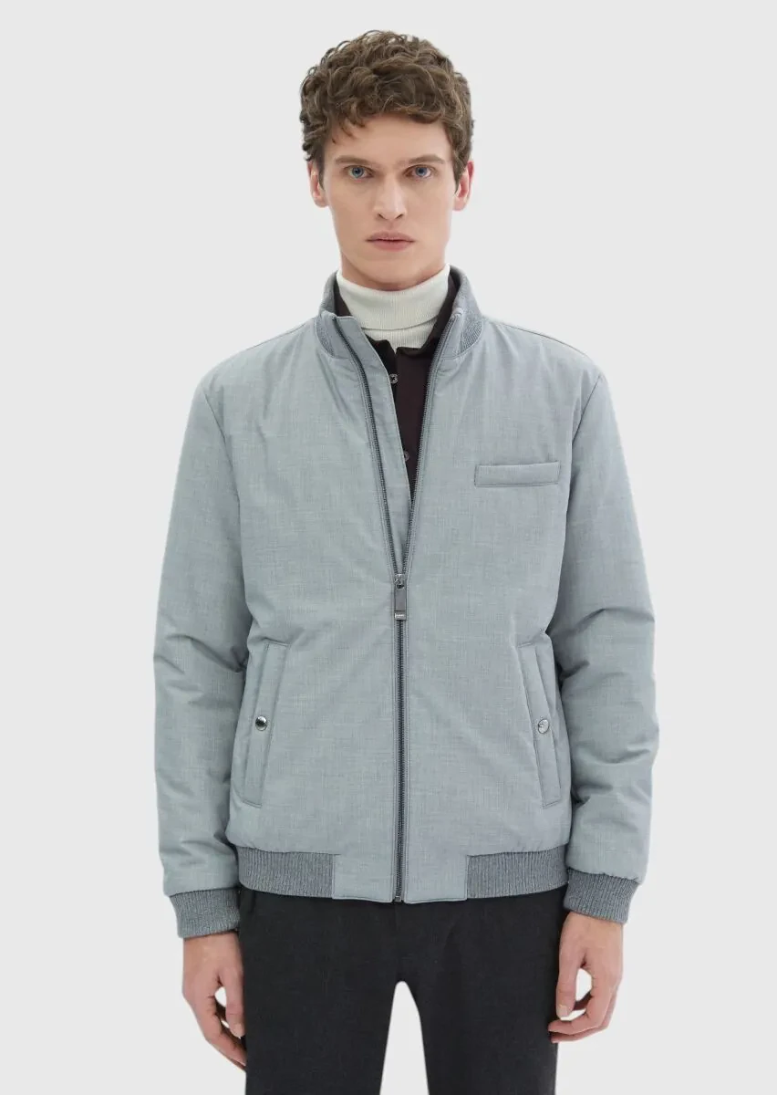 Grey Regular Fit Turtleneck Casual Weaving Coat - 4