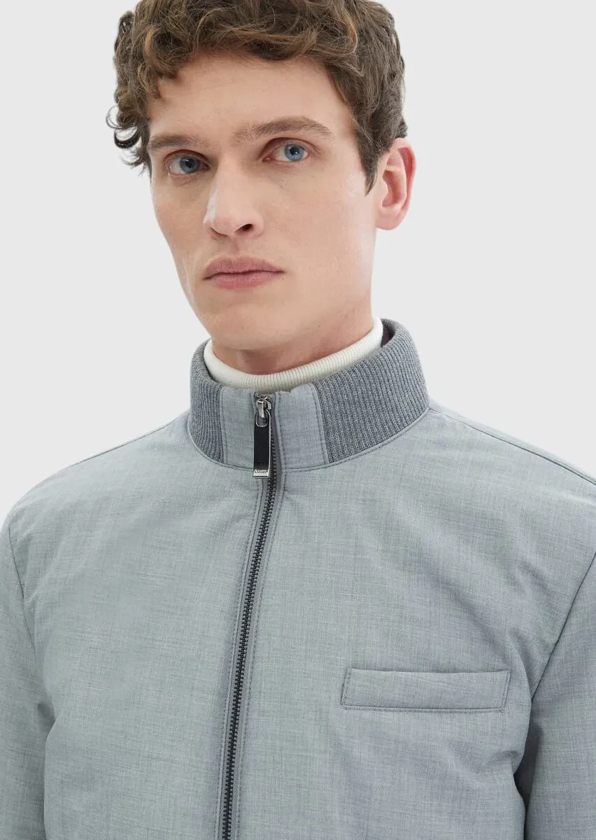 Grey Regular Fit Turtleneck Casual Weaving Coat - 5