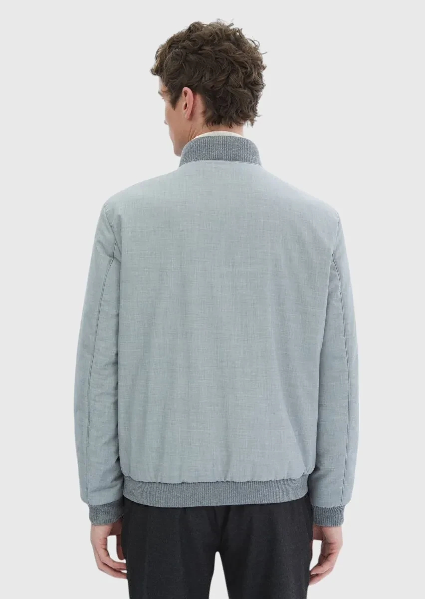 Grey Regular Fit Turtleneck Casual Weaving Coat - 7