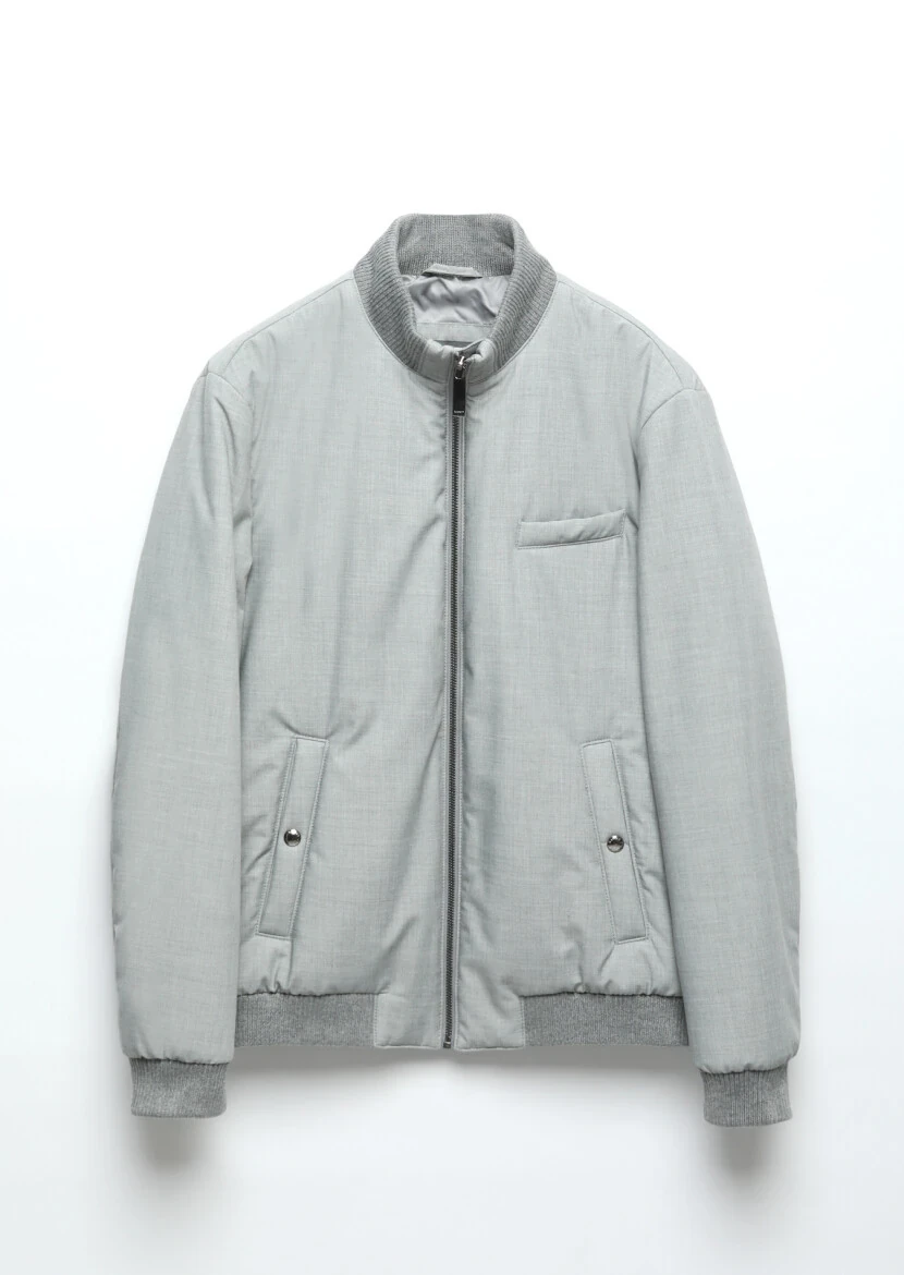 Grey Regular Fit Turtleneck Casual Weaving Coat - 8