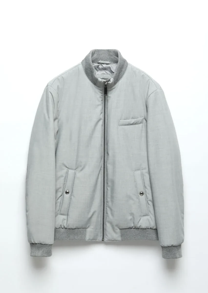 Grey Regular Fit Turtleneck Casual Weaving Coat - 8