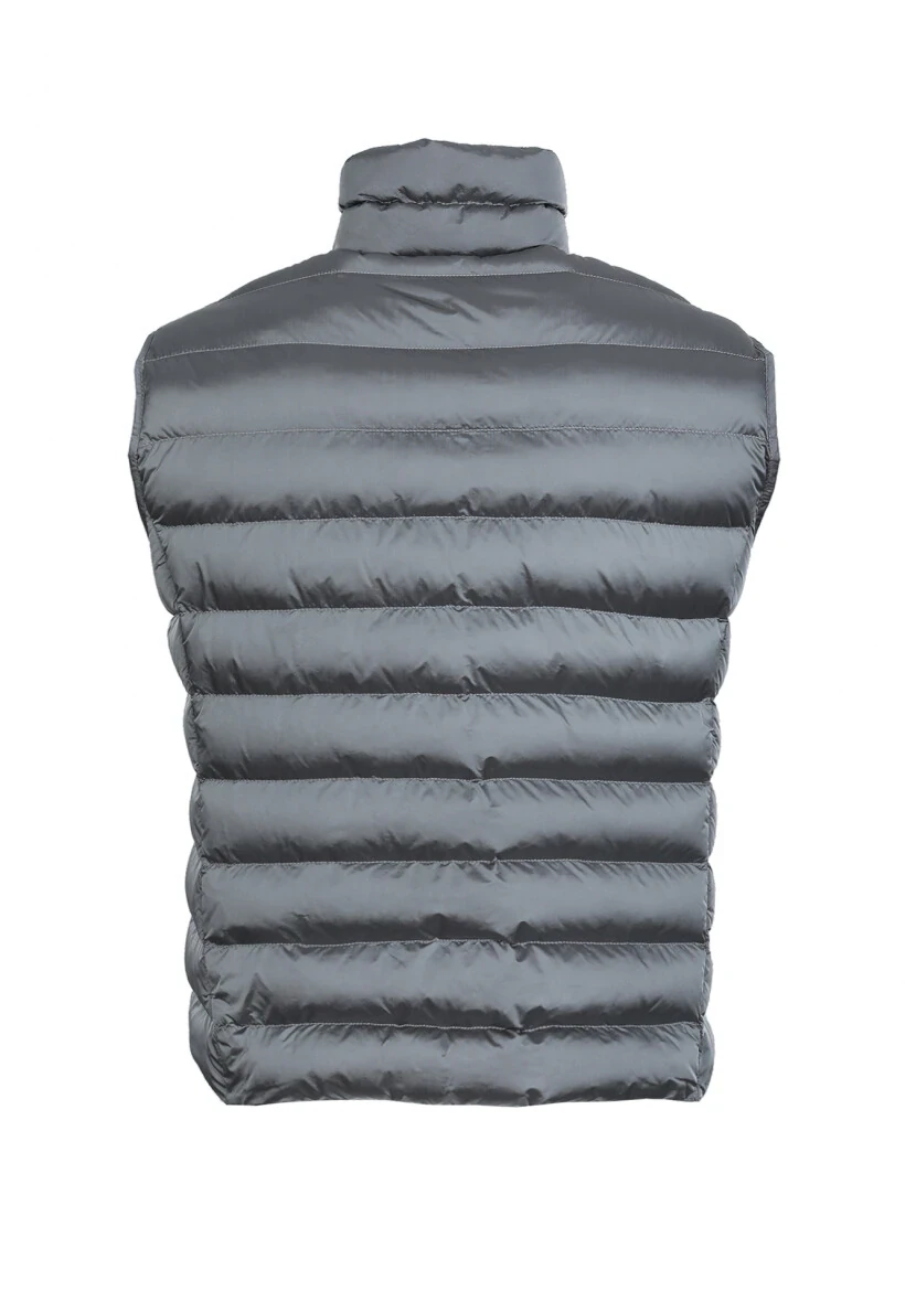 Grey Regular Fit Turtleneck Casual Weaving Puffer Puffer Vest - 7