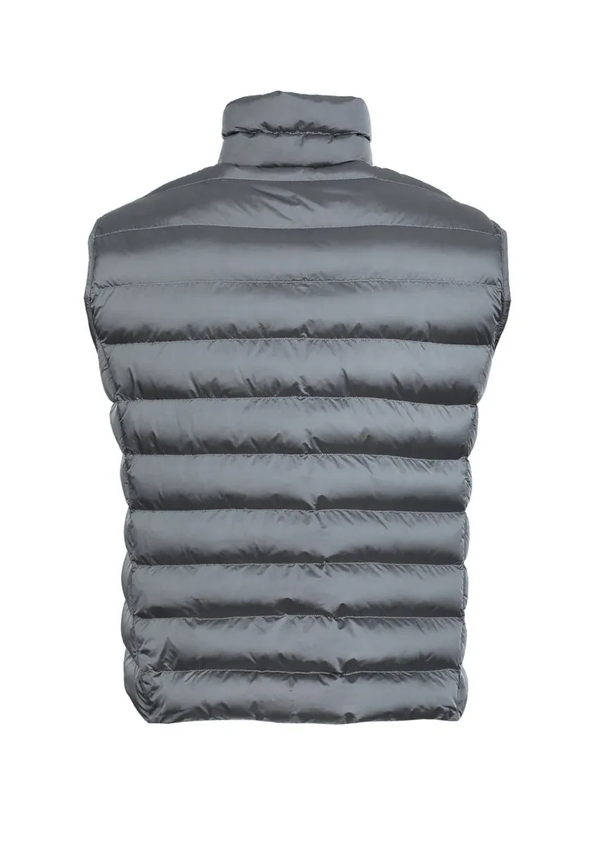 Grey Regular Fit Turtleneck Casual Weaving Puffer Puffer Vest - 7