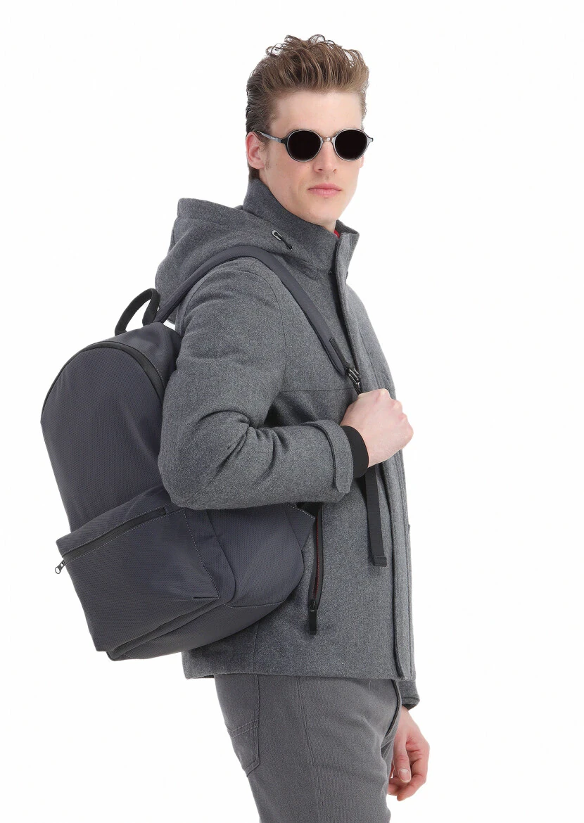 Grey Regular Fit Turtleneck Casual Weaving Removable Hood Coat - 5