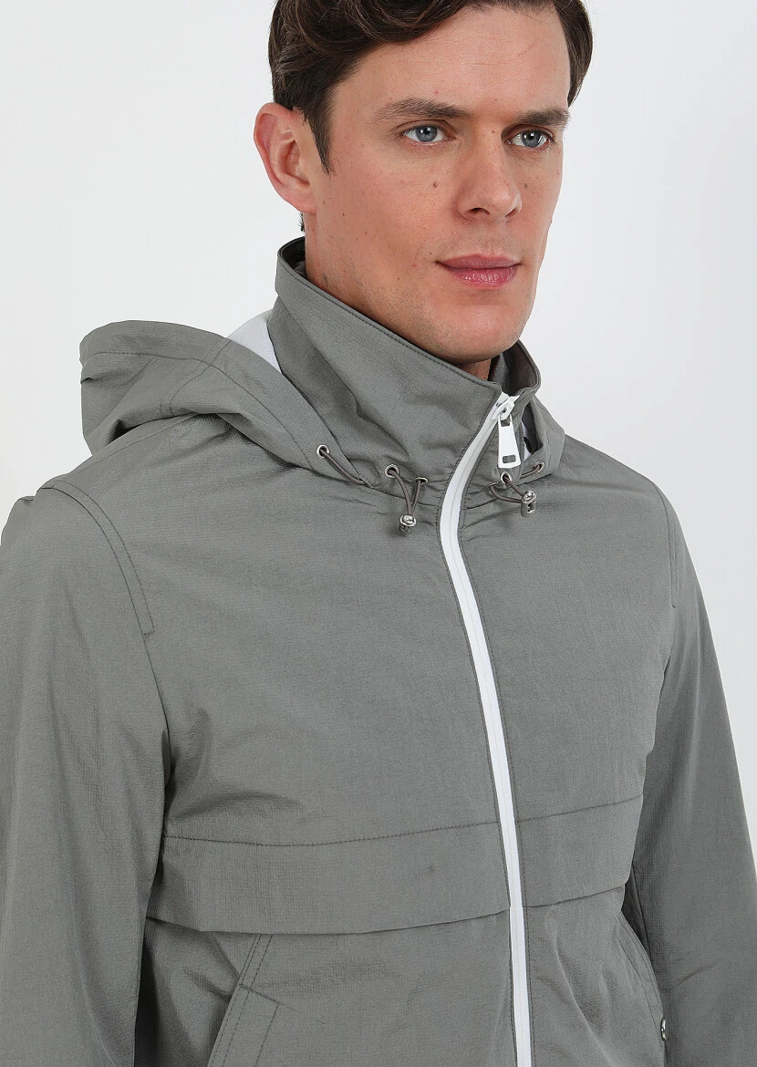 Grey Regular Fit Turtleneck Denim Weaving Coat - 3