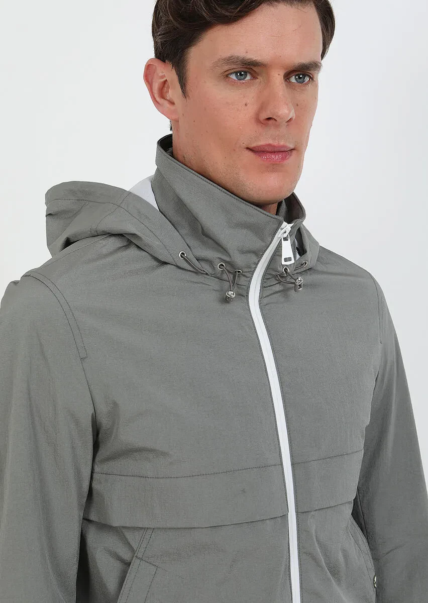 Grey Regular Fit Turtleneck Denim Weaving Coat - 3