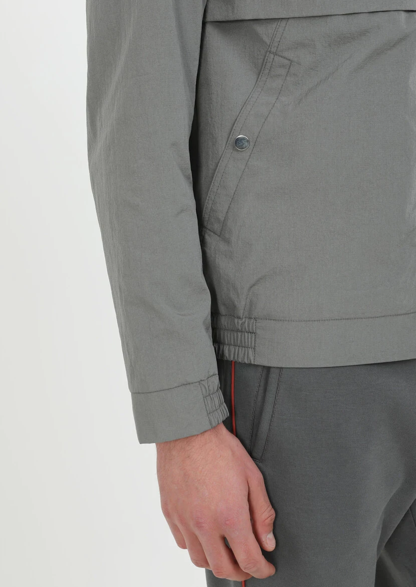 Grey Regular Fit Turtleneck Denim Weaving Coat - 4