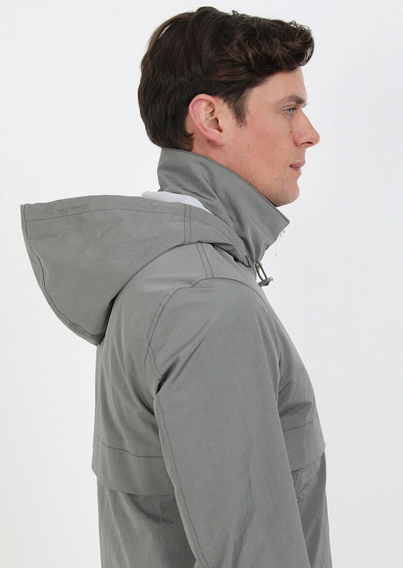 Grey Regular Fit Turtleneck Denim Weaving Coat - 5