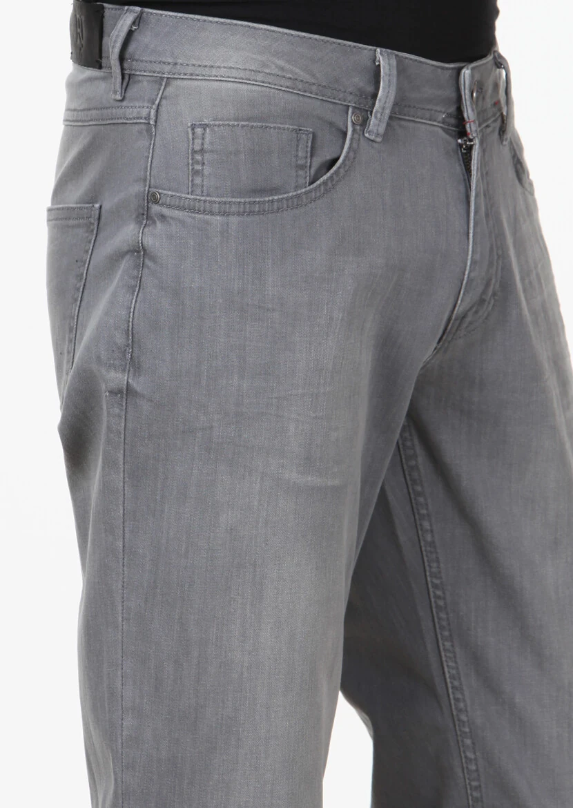 Grey Slim Fit Denim Cotton Blended Trousers - 3