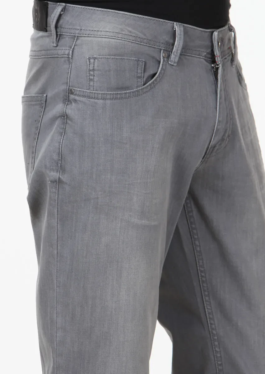 Grey Slim Fit Denim Cotton Blended Trousers - 3